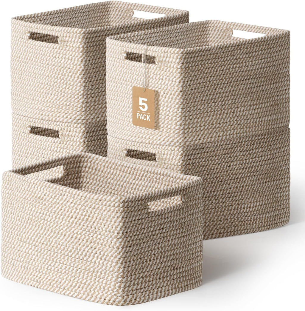 Decorative Woven Storage Baskets 5‑Pack