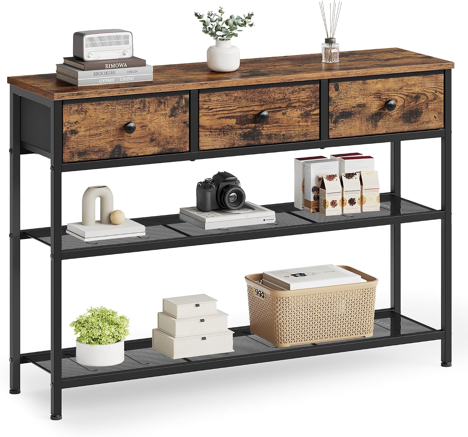 Narrow Entryway Console Table With Fabric Drawers