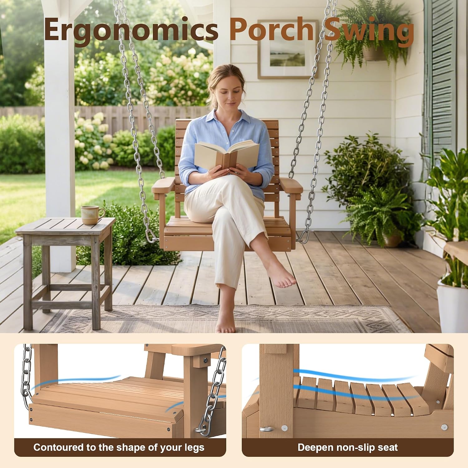 Heavy‑Duty HDPE Outdoor Porch Swing Chair