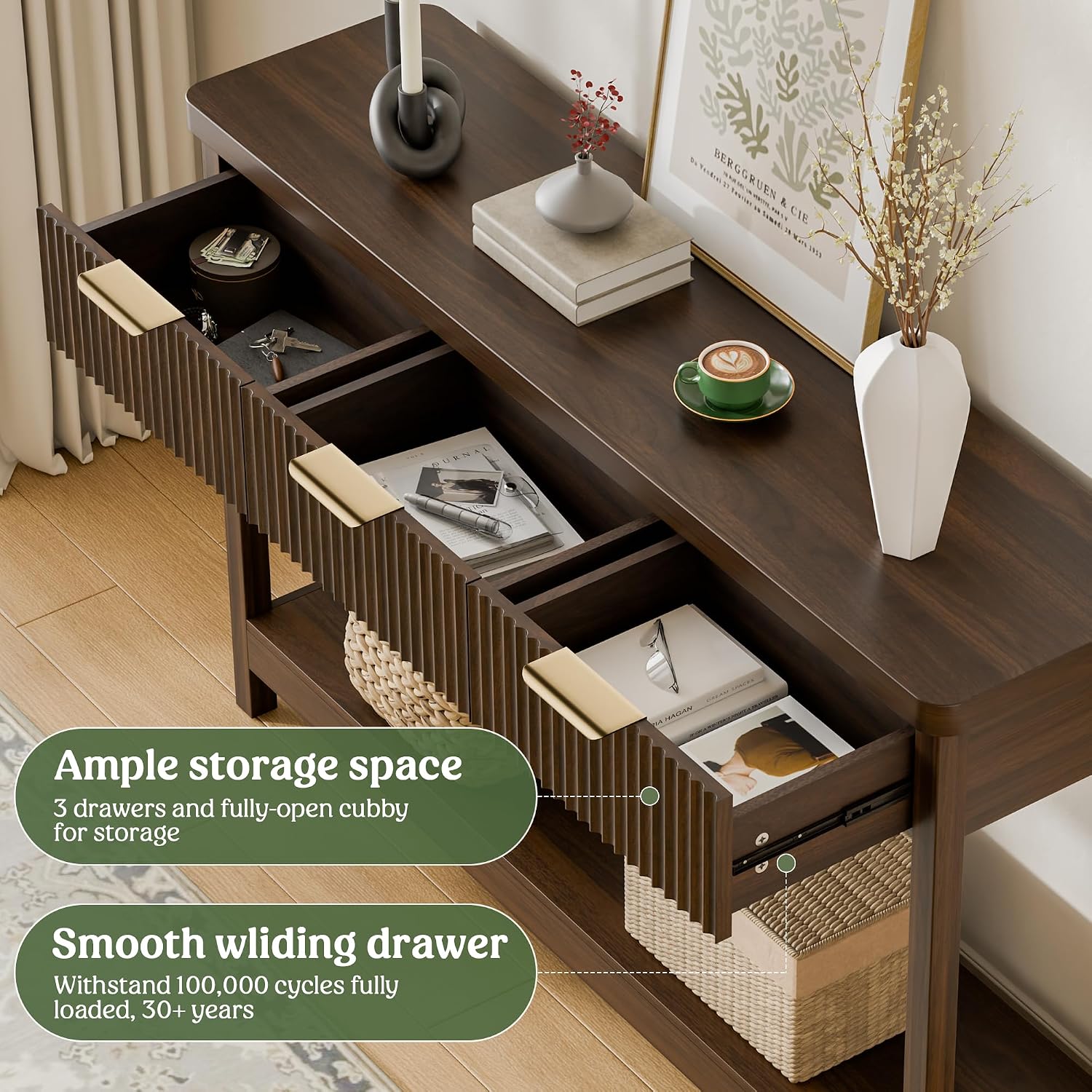 Fluted Entryway Console Table With Drawers