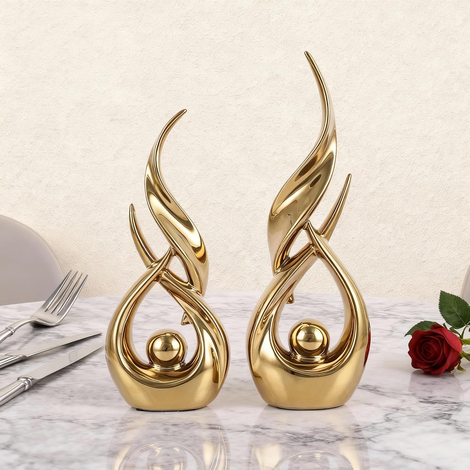 Ceramic Abstract Gold Home Decor Sculpture Set